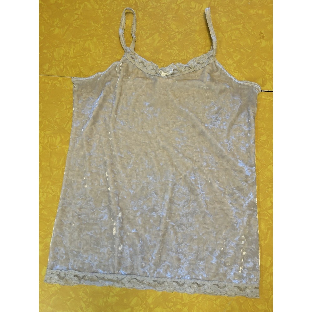 VTG Y2K 90s No Boundaries White Crushed Velvet Lace Trim Tank Camisole Size M